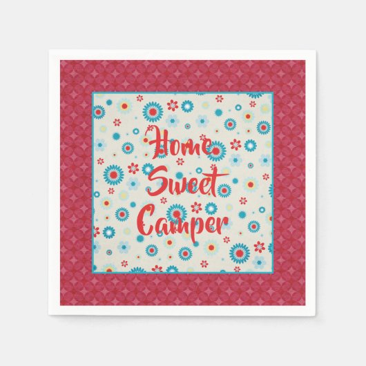 Retro Red und Aquamarin Camper Serviette (Vorderseite)