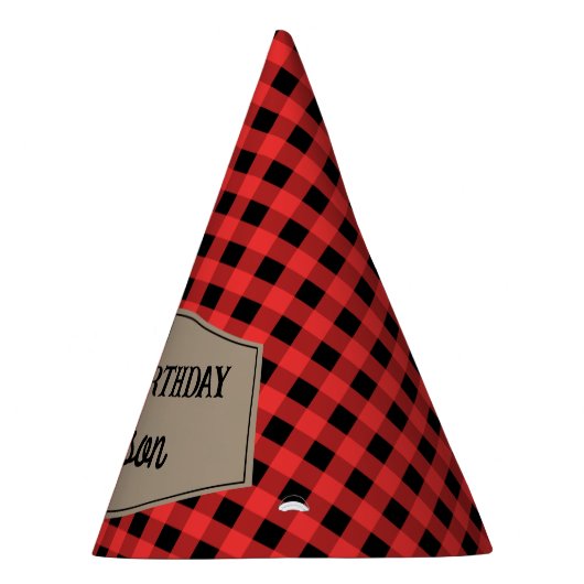 Retro Red und Black Buffalo Kariertes Muster Gebur Partyhütchen (Rechts)