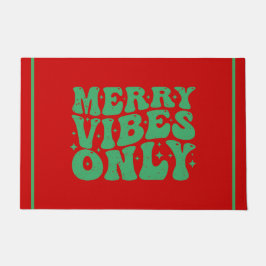 Retro Red und Green Merry Vibes Holiday Fußmatte