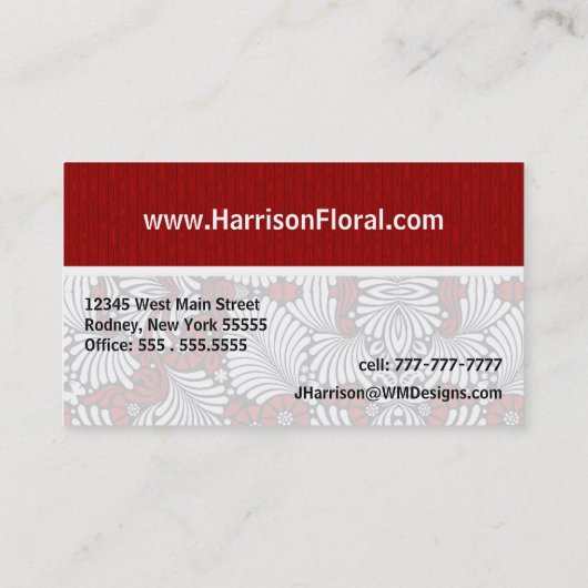Retro Red und White Fern Beruflich Visitenkarte (Rückseite)
