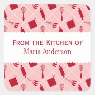 Retro Red Utensils Kitchen Labels Quadratischer Aufkleber