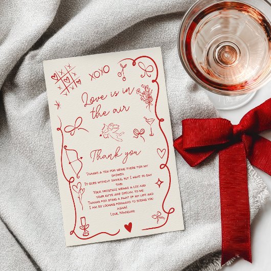 Retro Red Valentine Love in the air bridal shower Dankeskarte