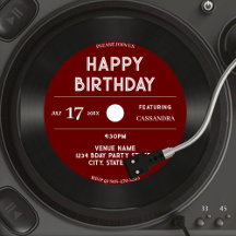 Retro Red Vinyl Record Black Happy Birthday Party