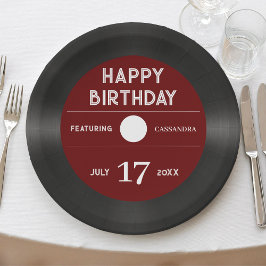 Retro Red Vinyl Record Black Happy Birthday Party Pappteller