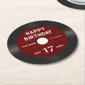 Retro Red Vinyl Record Black Happy Birthday Party Runder Pappuntersetzer (Angewinkelt)