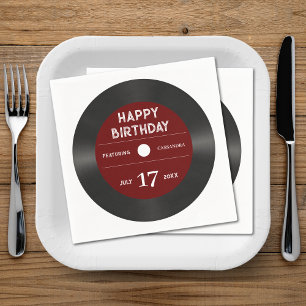 Retro Red Vinyl Record Black Happy Birthday Party Serviette