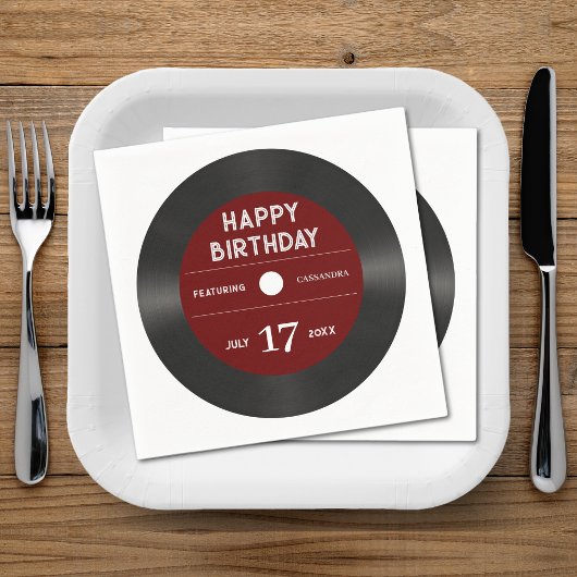 Retro Red Vinyl Record Black Happy Birthday Party Serviette