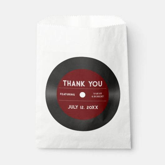 Retro Red Vinyl Record Black Wedding Vielen Dank Geschenktütchen (Vorderseite)