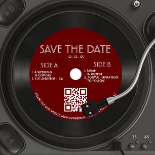 Retro Red Vinyl Record Hochzeit speichern das Datu Save The Date