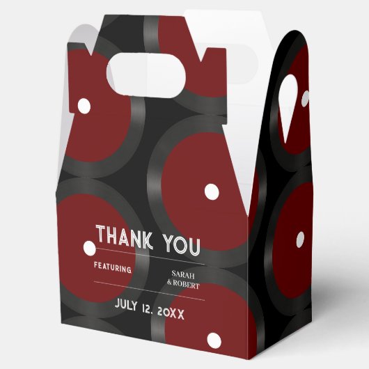 Retro Red Vinyl Record Muster Hochzeit Vielen Dank Geschenkschachtel (Geöffnet)