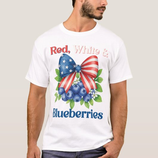 Retro Red, White and Blueberries Patriot USA Flag T-Shirt (Vorderseite)