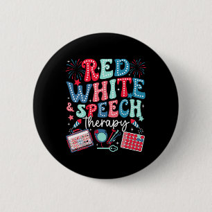 Retro Red White and Speech Therapie 4. Juli Button