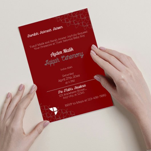 RETRO Red White, Aqiqah Baby Dusche Einladung