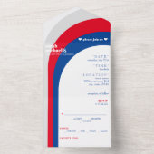 Retro Red White & Blue Curved Arch Stripe Wedding All In One Einladung (Innen Boden)