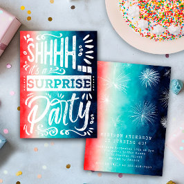Retro Red White Blue Shh Surprise Birthday Party Einladung