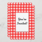 Retro Red White Gingham Kariert Editable Einladung (Vorne/Hinten)