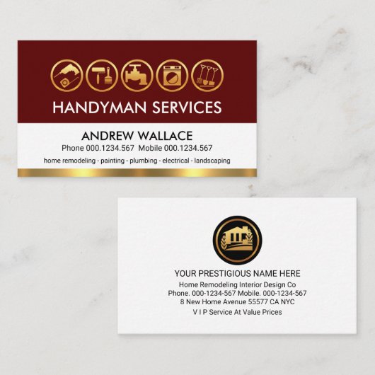 Retro Red White Gold Handyman Layers Visitenkarte (Vorne/Hinten)