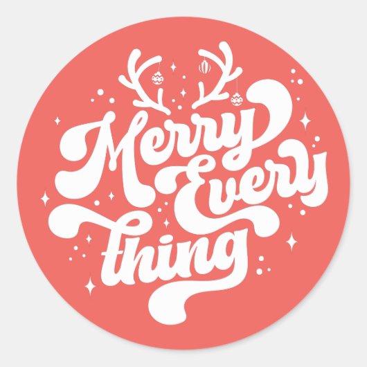 Retro Red White Merry alles Frohe Weihnachten Runder Aufkleber (Vorderseite)
