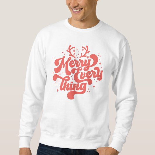 Retro Red White Merry alles Frohe Weihnachten Sweatshirt (Vorderseite)