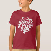Retro Red White Merry alles Frohe Weihnachten T-Shirt (Vorderseite)