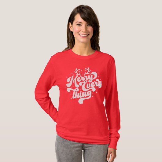 Retro Red White Merry alles Frohe Weihnachten T-Shirt (Vorne ganz)