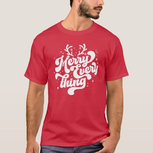 Retro Red White Merry alles Frohe Weihnachten T-Shirt (Vorderseite)
