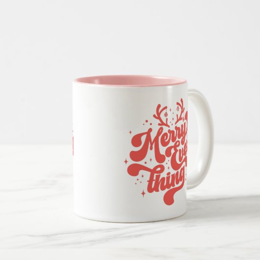 Retro Red White Merry alles Frohe Weihnachten Zweifarbige Tasse (VorderseiteRechts)