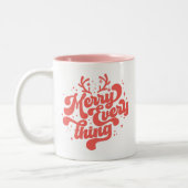 Retro Red White Merry alles Frohe Weihnachten Zweifarbige Tasse (Links)