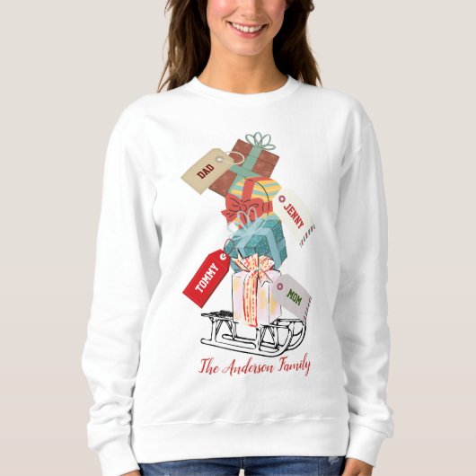 Retro Red White Niedlich Familienname Weihnachtsfr Sweatshirt (Vorderseite)