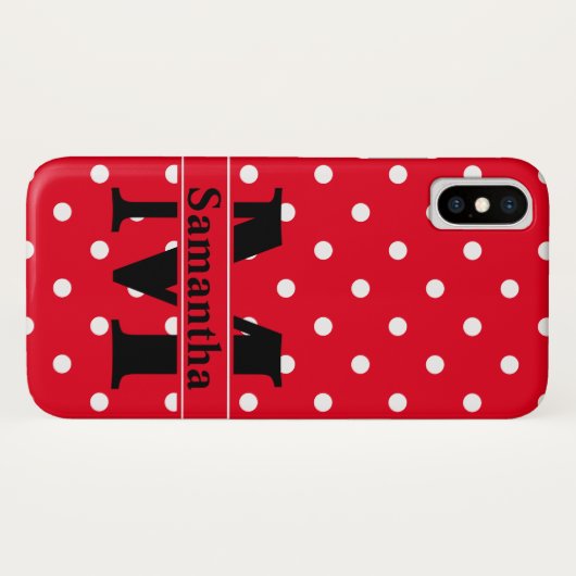 Retro Red White Polka Dots, Personalisiert Case-Mate iPhone Hülle (Rückseite (Horizontal))