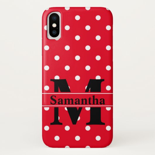 Retro Red White Polka Dots, Personalisiert Case-Mate iPhone Hülle (Rückseite)