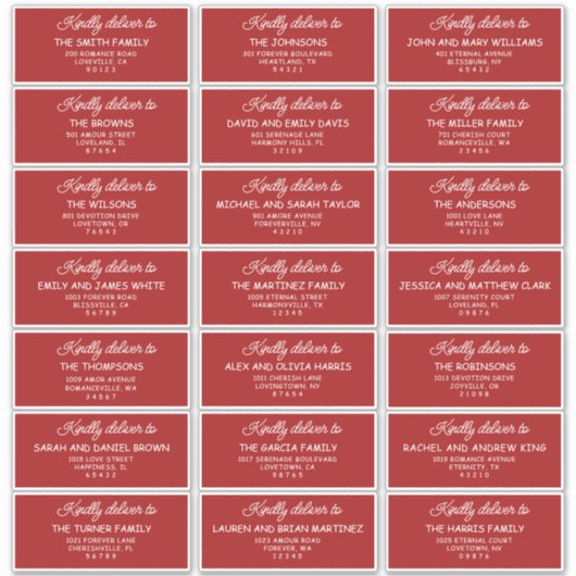 Retro Red & White Wedding Guest Address Labels (Vorderseite)