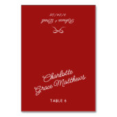 Retro Red & White Wedding Guest Name Platzkarte Tischnummer (Vorderseite)