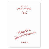 Retro Red & White Wedding Guest Name Platzkarte Tischnummer (Vorderseite)