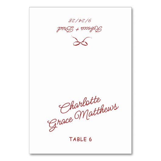 Retro Red & White Wedding Guest Name Platzkarte Tischnummer (Vorderseite)