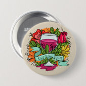 Retro Red Wine Day, fruchtiger Blumenwein Button (Vorne & Hinten)