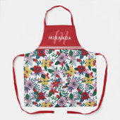 Retro Red Yellow Pink Floral Patterns Monogramm Schürze (Vorderseite)