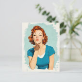 Retro Redhead Sending Sweet Kiss Postkarte (Stehend Vorderseite)