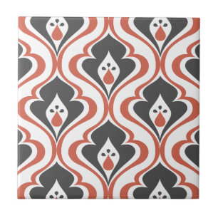Retro Reds Orange Schwarzes Muster Dekorieren Tile Fliese