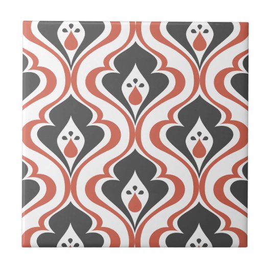 Retro Reds Orange Schwarzes Muster Dekorieren Tile Fliese (Vorderseite)