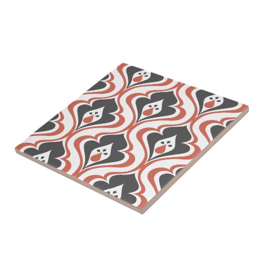 Retro Reds Orange Schwarzes Muster Dekorieren Tile Fliese (Seite)