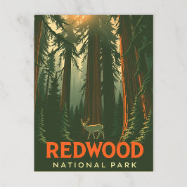 Retro Redwood Forest Deer Postkarte