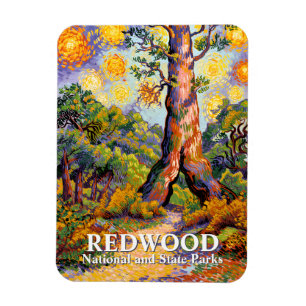Retro Redwood National Park Lebendiger Van Gogh-St Magnet