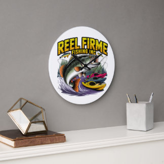Retro "Reel Firme Fishing Inc" Bass & Kayak Wall C Große Wanduhr