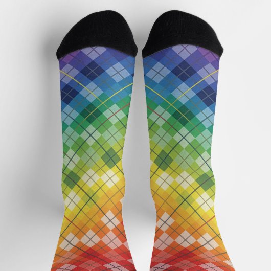 Retro-Regenbogen-Argyle-Karo-Muster Socken (Oben)
