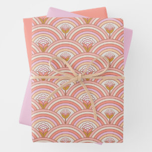 Retro-Regenbogen-Blume Rosa und Koralle Geschenkpapier Set