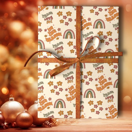 Retro-Regenbogen-Blumen-Weihnachten Geschenkpapier