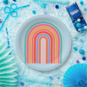 Retro-Regenbogen Bunt Blau Pappteller (Party)