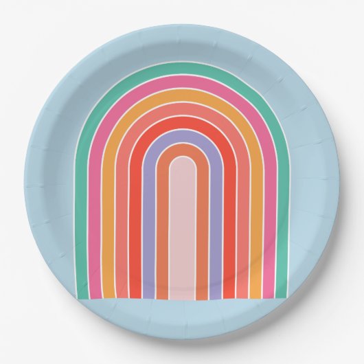 Retro-Regenbogen Bunt Blau Pappteller (Vorderseite)