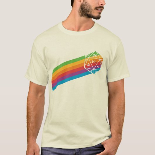 Retro Regenbogen d20 T-Shirt (Vorderseite)